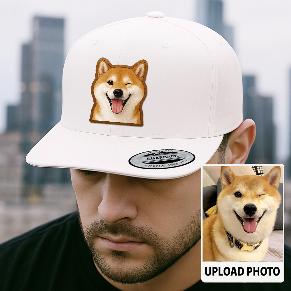 Custom Dog Photo Hat – Personalized Leather Patch Cap – Memorial or Birthday Gift for Dog Dads TH994