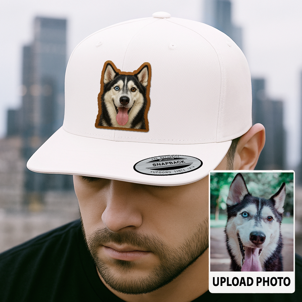 Custom Pet Memorial Leather Hat – Printed Trucker Cap – Dog Dad Keepsake Gift TH999