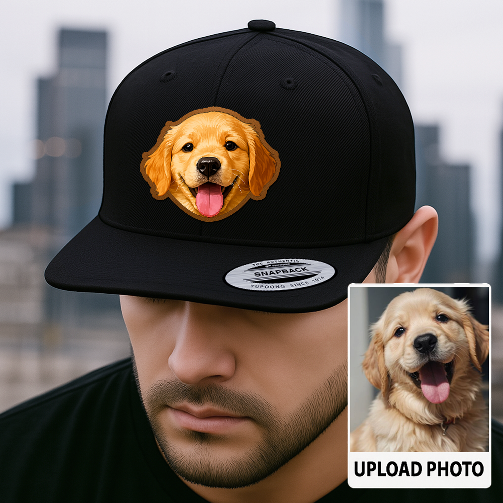 Custom Pet Photo Trucker Hat – Personalized Printed Leather Patch Hat – Dog Dad Gift – Custom Pet Memorial Hat – Pet Photo Printed on Leather Cap TH991