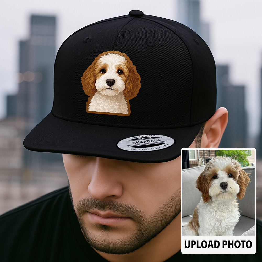 Custom Dog Leather Patch Hat – Personalized Trucker Hat with Your Pet's Photo – Unique Dog Dad Gift TH993