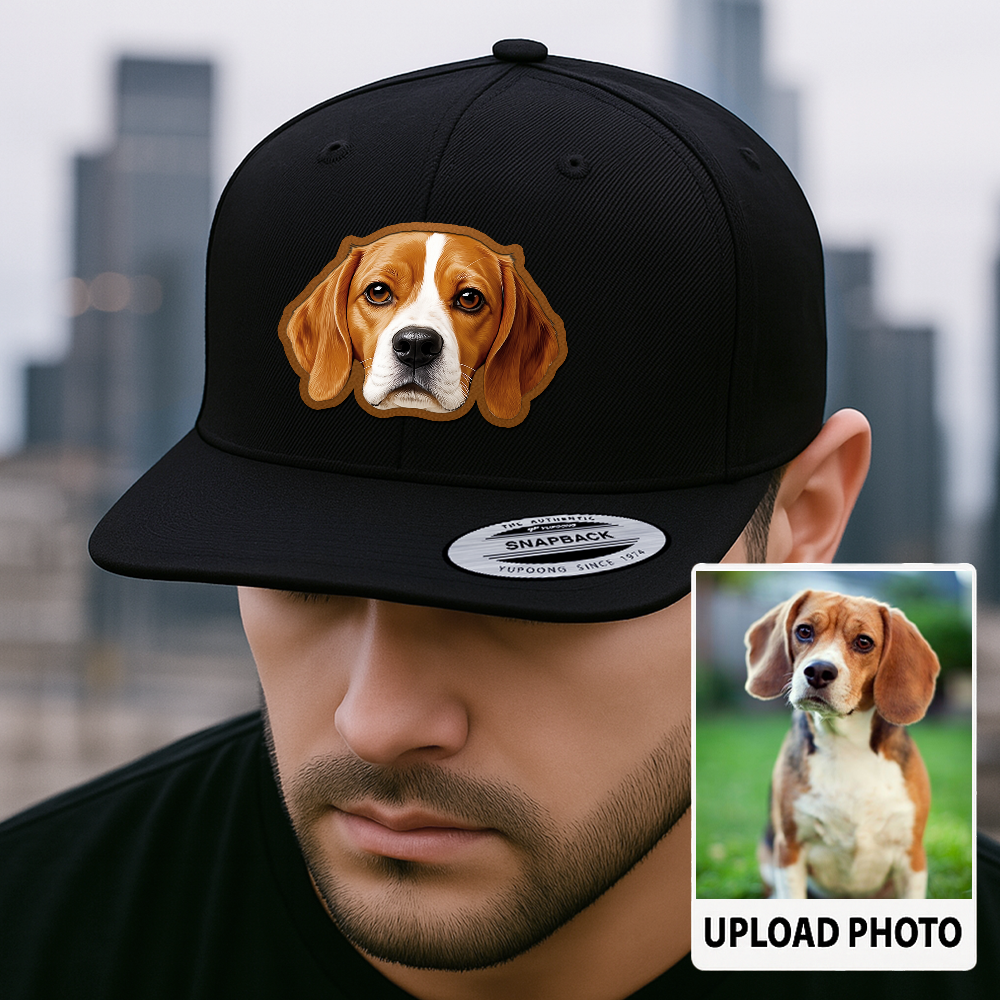 Custom Dog Photo Trucker Hat – Personalized Leather Patch Cap – Pet Lover Gift – Printed Pet Image Hat TH992