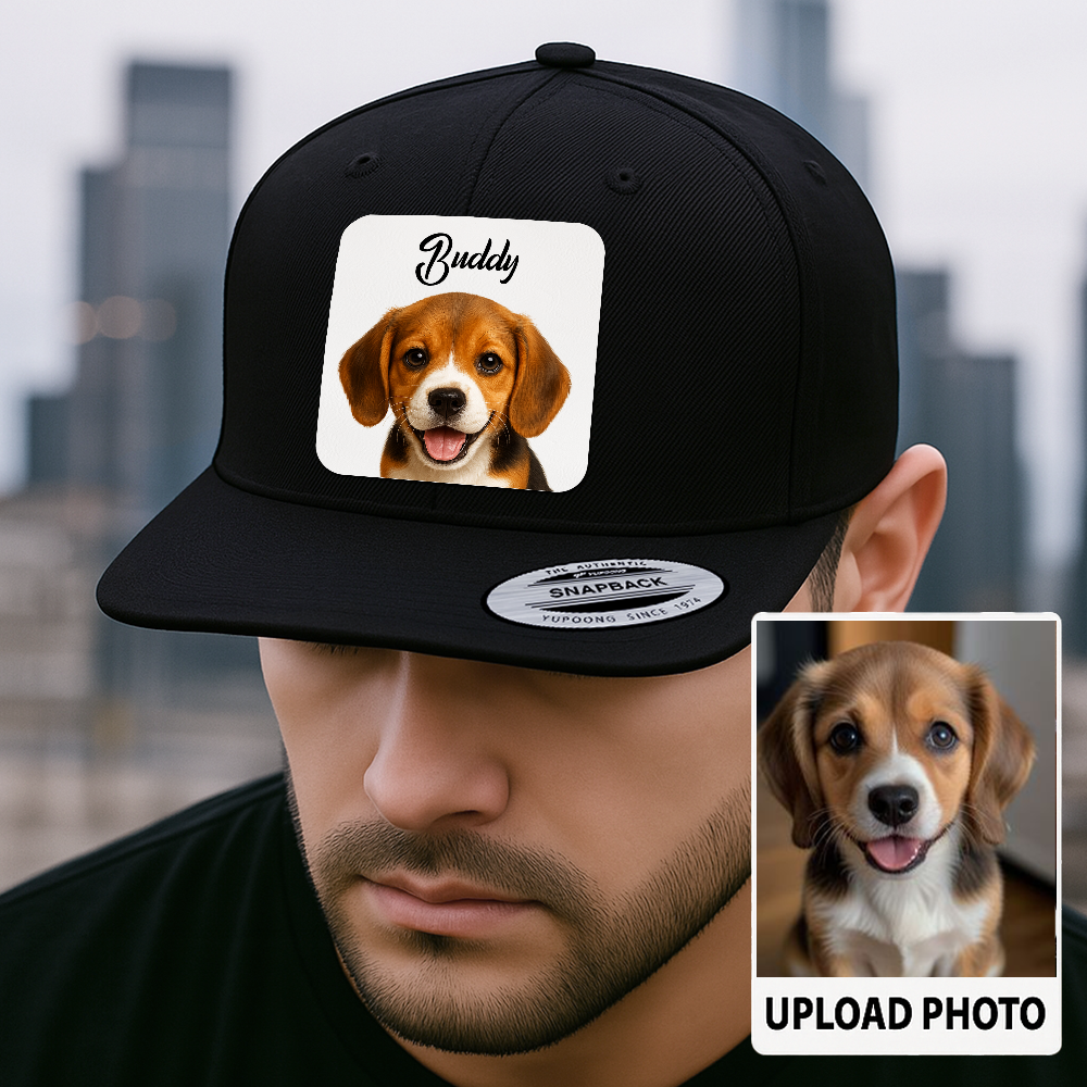 Custom Dog Trucker Cap – Personalized Leather Patch Hat with Printed Pet Face – Gift for Him TH9915