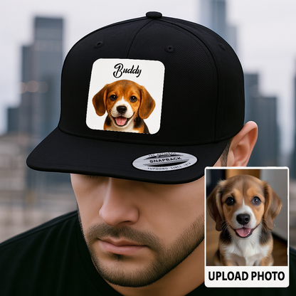 Custom Dog Trucker Cap – Personalized Leather Patch Hat with Printed Pet Face – Gift for Him TH9915