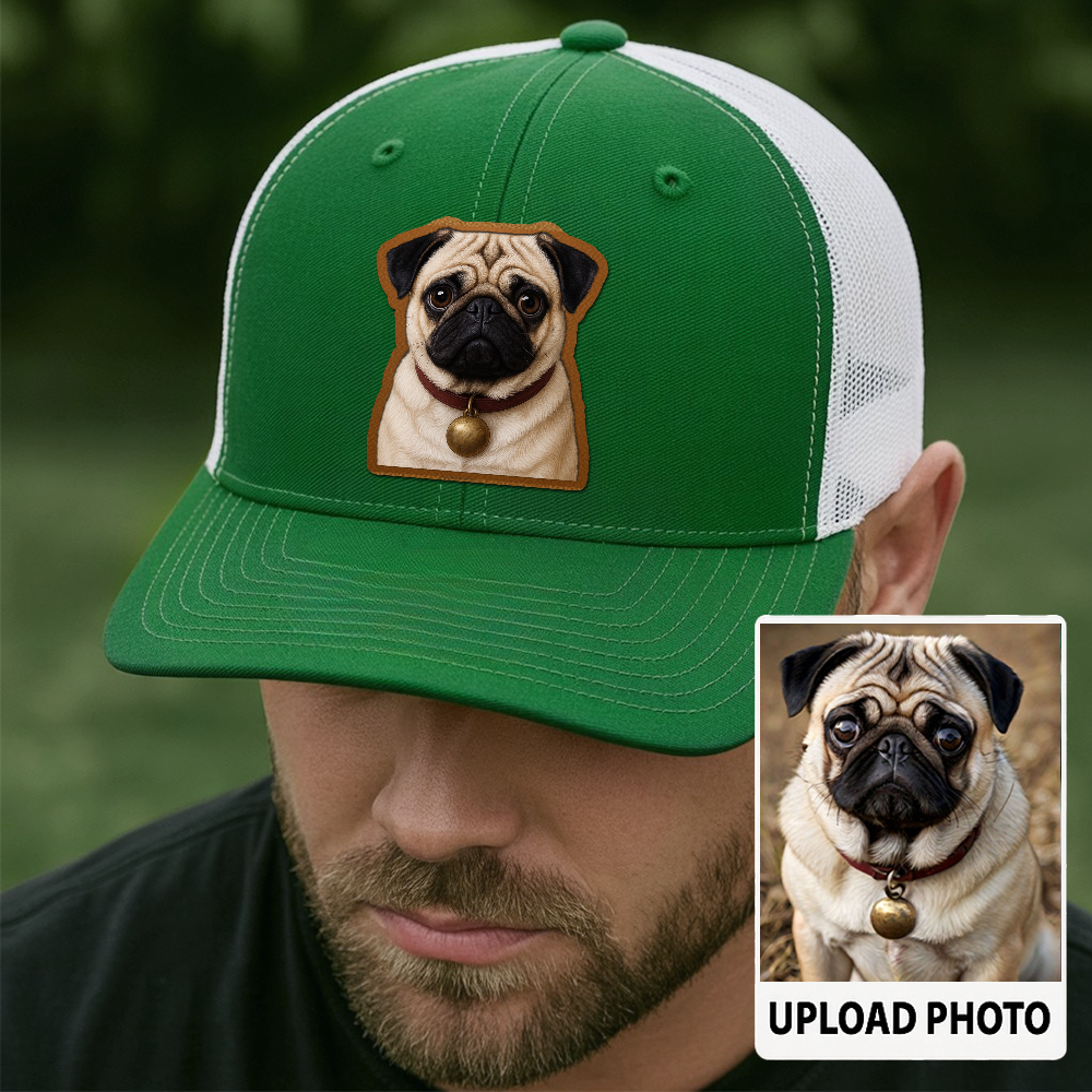 Custom Pet Memorial Leather Hat – Printed Trucker Cap – Dog Dad Keepsake Gift TH9910