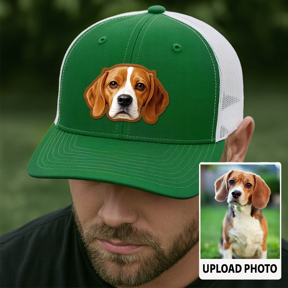 Custom Dog Photo Trucker Hat – Personalized Leather Patch Cap – Pet Lover Gift – Printed Pet Image Hat TH992