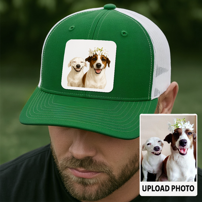 Custom Pet Hat with Leather Patch – Personalized Dog Cap – Memorial Gift for Pet Lover TH9912