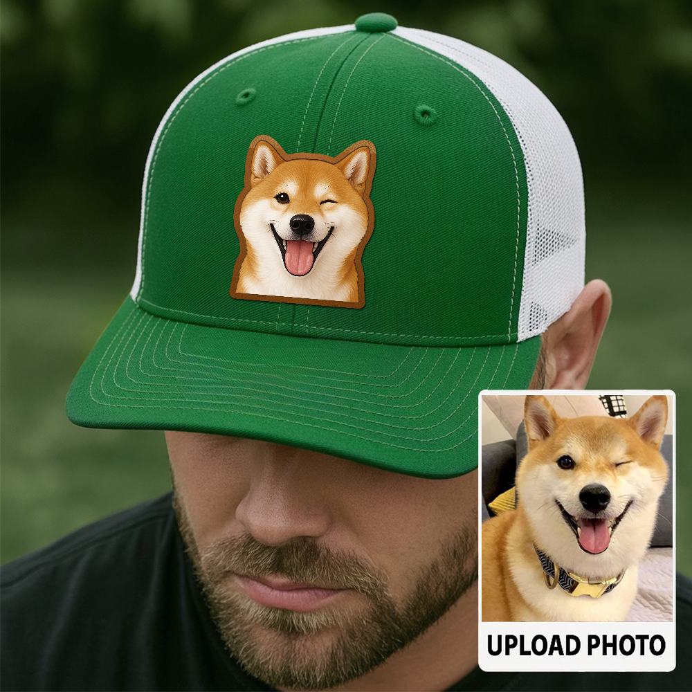 Custom Dog Photo Hat – Personalized Leather Patch Cap – Memorial or Birthday Gift for Dog Dads TH994