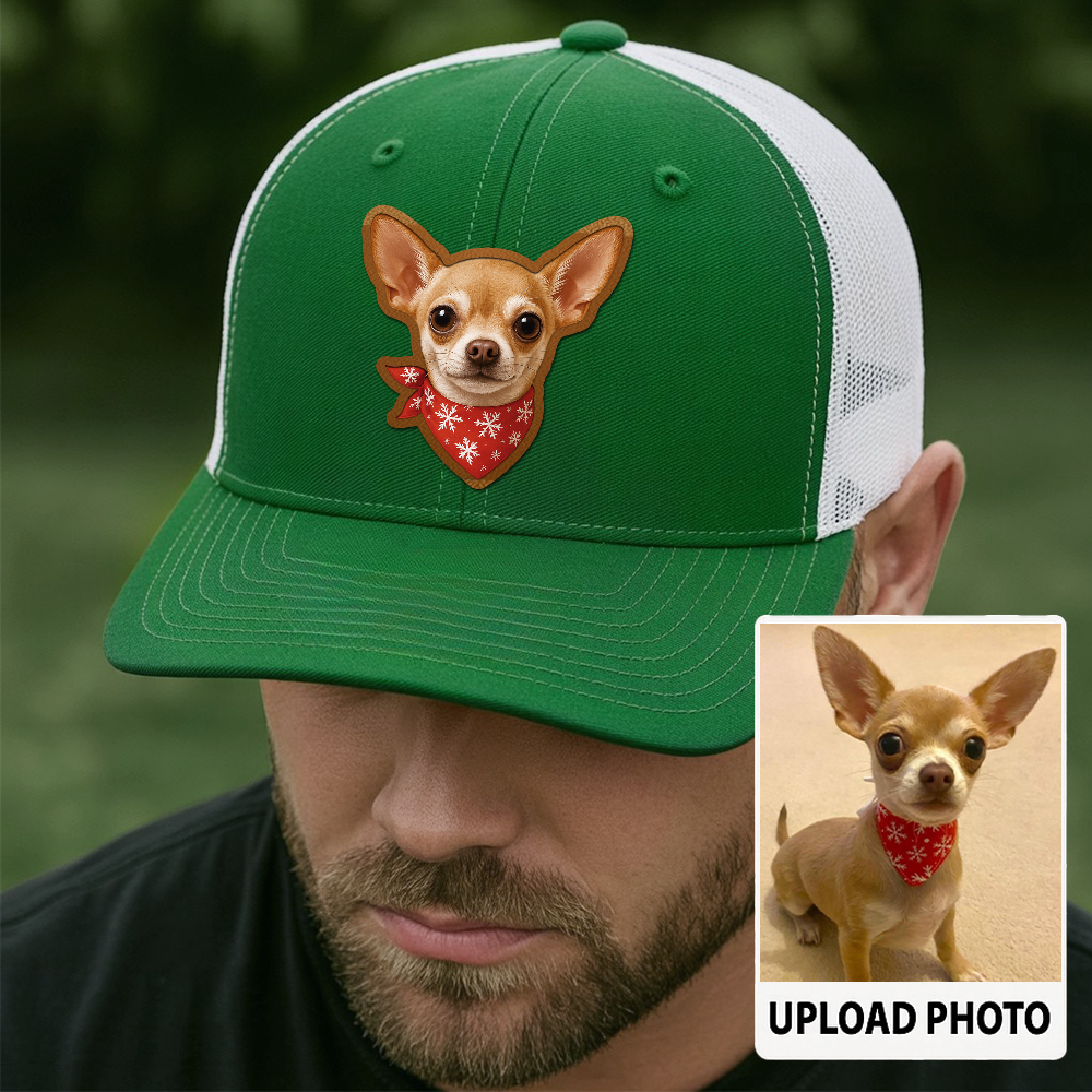 Custom Dog Lover Trucker Hat – Personalized Cap with Pet Photo on Leather Patch – Gift for Pet Owners TH998