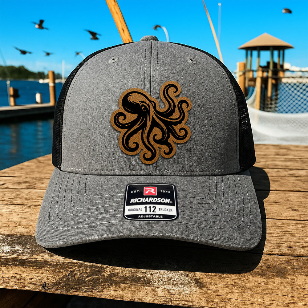 Custom Fishing Trucker Hat for Men – Personalized Leather Patch Hat Gift for Dad or Husband THUC99MF31