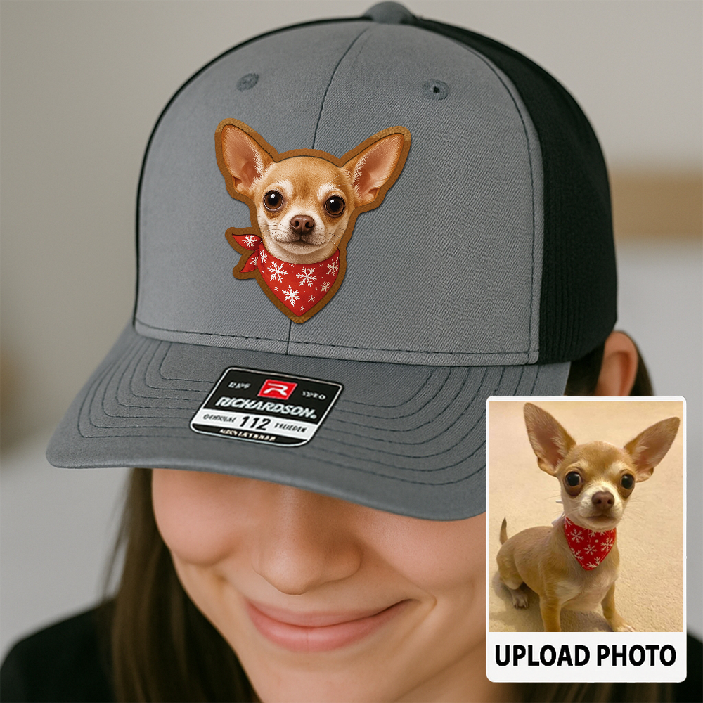 Custom Dog Lover Trucker Hat – Personalized Cap with Pet Photo on Leather Patch – Gift for Pet Owners TH998