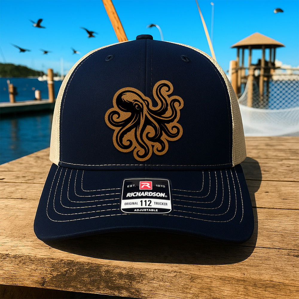 Custom Fishing Trucker Hat for Men – Personalized Leather Patch Hat Gift for Dad or Husband THUC99MF31