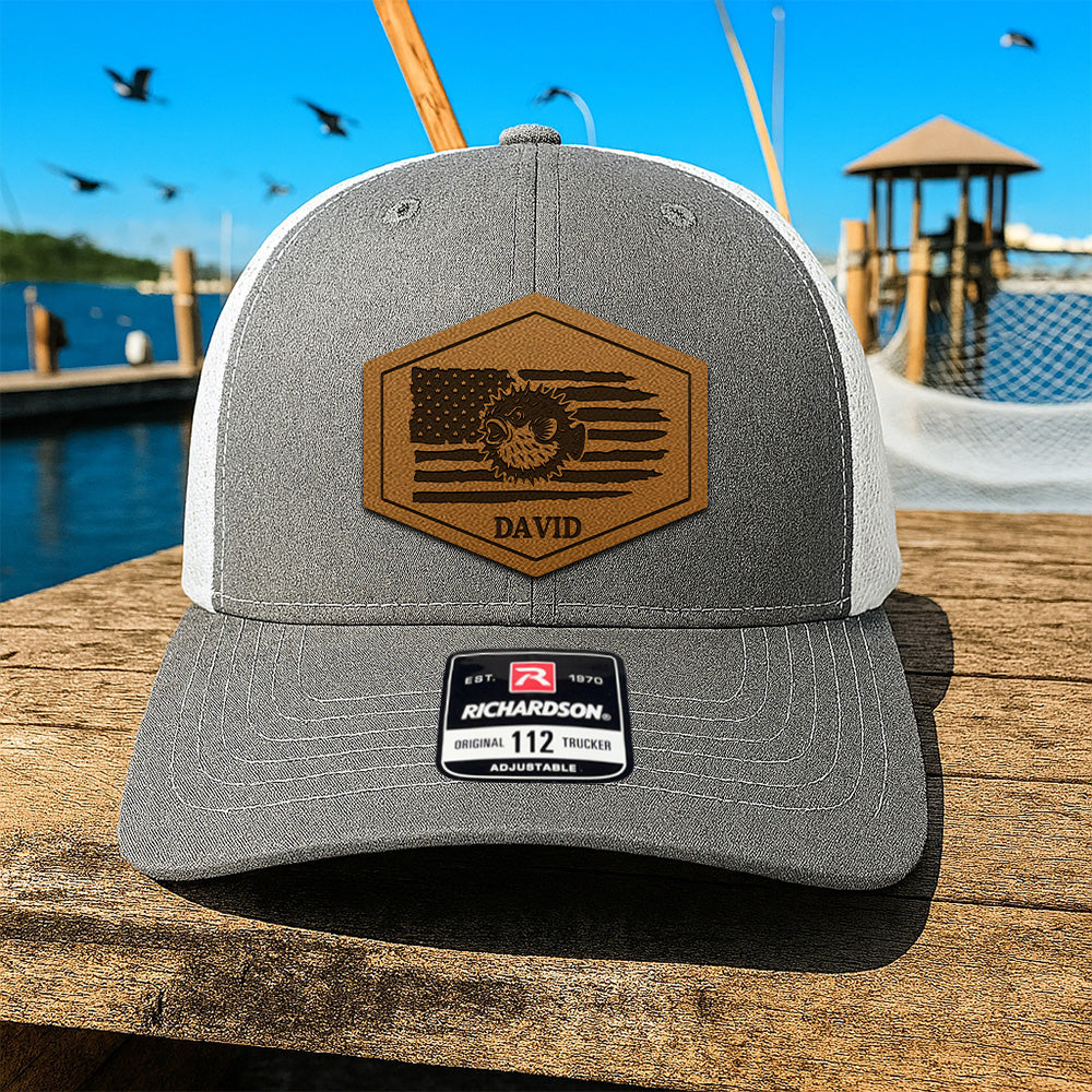 Custom Name Fishing Trucker Hat – Personalized Leather Patch Hat Gift For Fishman THUC99MF03