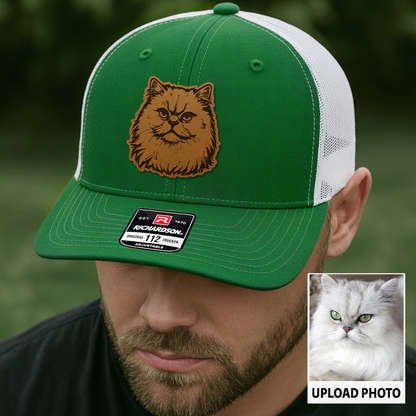 Custom Cat Photo Trucker Hat | Personalized Cat Photo Leather Patch Hat | Gift For Cat Lover TNGANSP031
