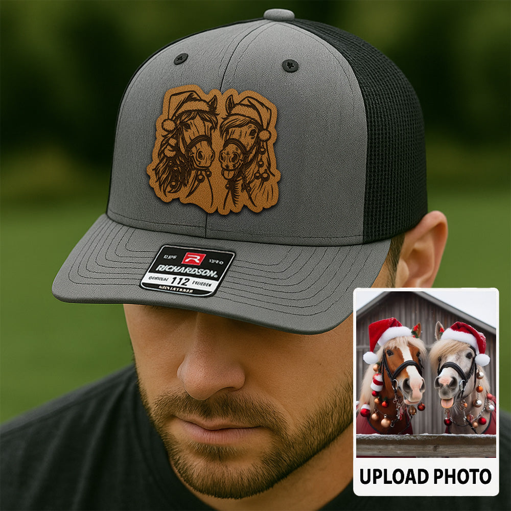Personalized Horse Photo Leather Patch Hat | Custom Pet Photo Trucker Hat | Unique Gift For Horse Lovers THUC99P08