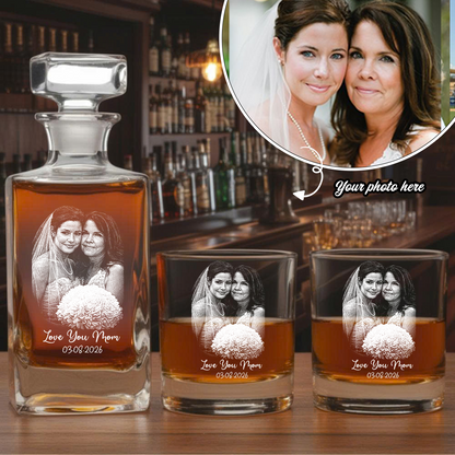 Custom Photo Mom And Daughter Whiskey Decanter Set, Personalized Family Gift THUC99