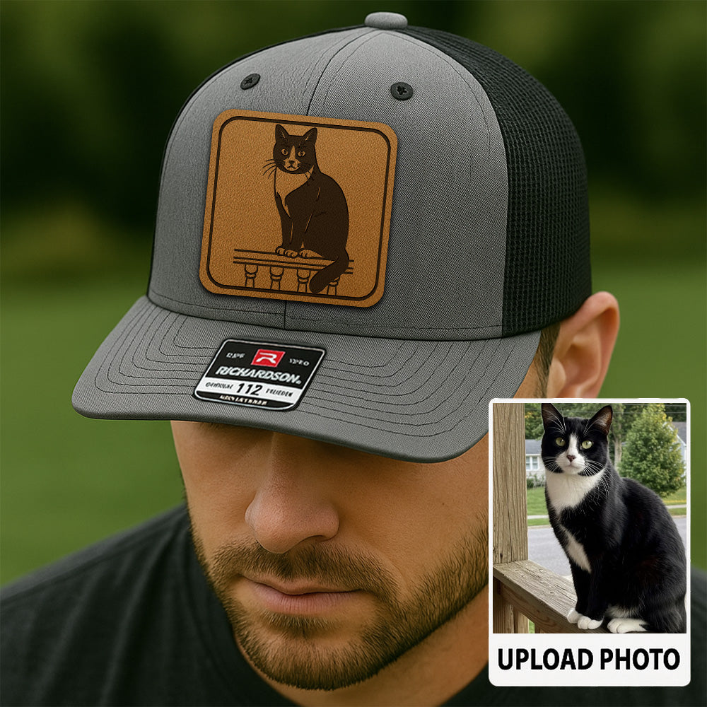 Personalized Cat Photo Leather Patch Hat | Trucker Hat With Cat Photo | Gift For Cat Lover TNGANSP040