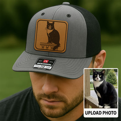 Personalized Cat Photo Leather Patch Hat | Trucker Hat With Cat Photo | Gift For Cat Lover TNGANSP040