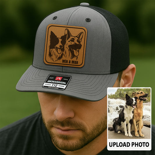Custom Dog Photo Trucker Hat | Personalized Pet Patch Leather Patch Hat | Dog Memorial Gift TNGANSP022