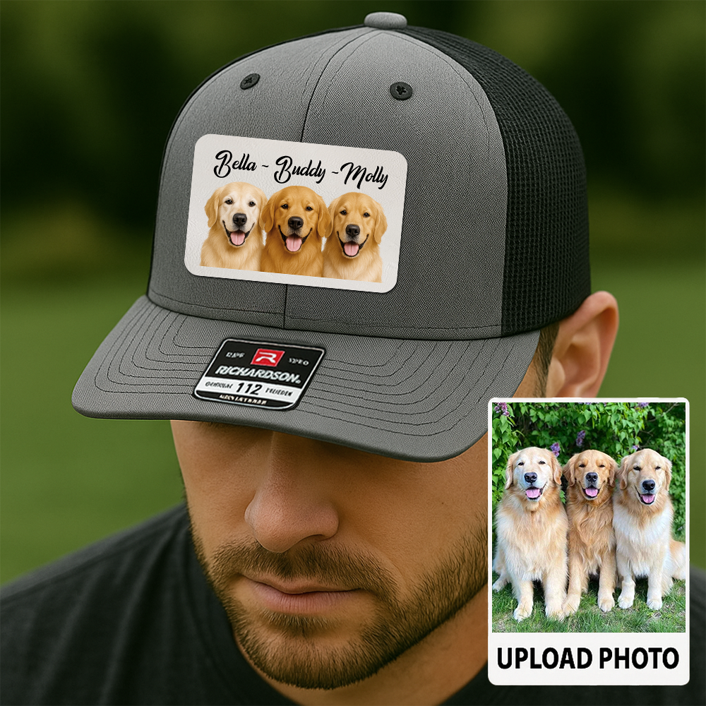 Custom Pet Hat with Leather Patch – Personalized Dog Cap – Memorial Gift for Pet Lover TH9911