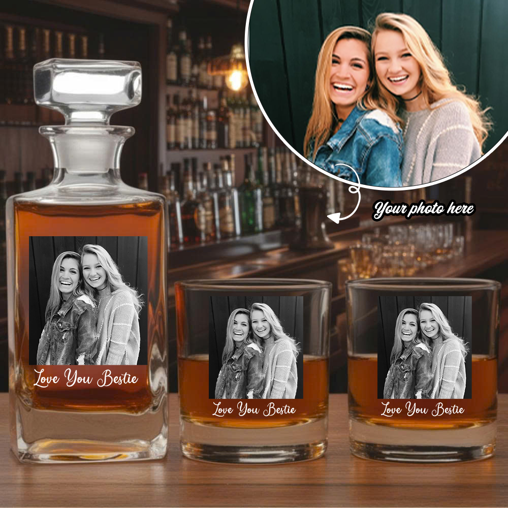 Custom Photo Besties Black And White Whiskey Decanter, Personalized Family Gift THUC99