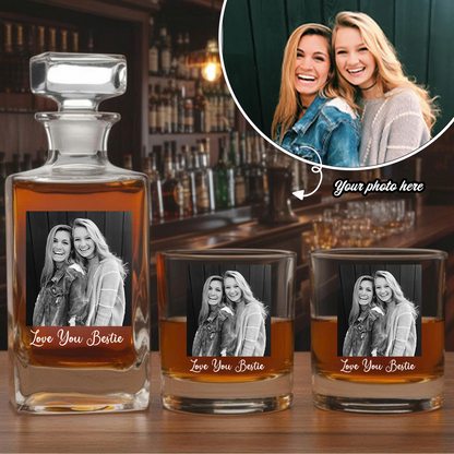 Custom Photo Besties Black And White Whiskey Decanter, Personalized Family Gift THUC99