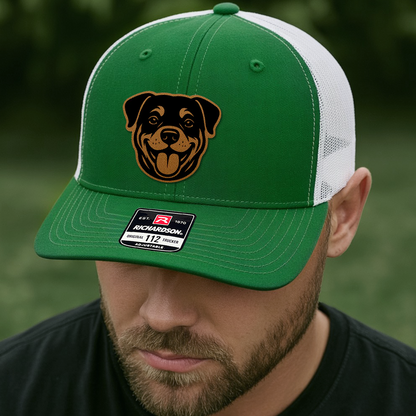 Custom Pet Photo Trucker Hat – Personalized Leather Patch Hat – Dog Portrait Gift – Custom Pet Face Hat P99A19
