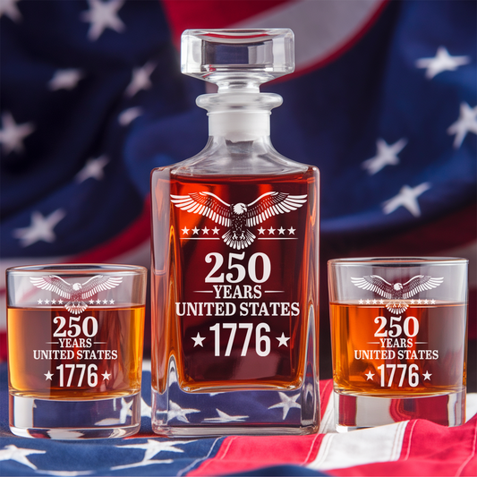 250th Years America Engraved Whiskey Decanter Set, USA Patriotic Gift THUC99