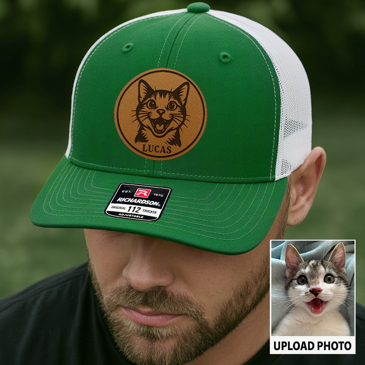 Personalized Cat Photo Leather Patch Hat | Trucker Hat With Cat Photo | Gift For Cat Lover TNGANSP038