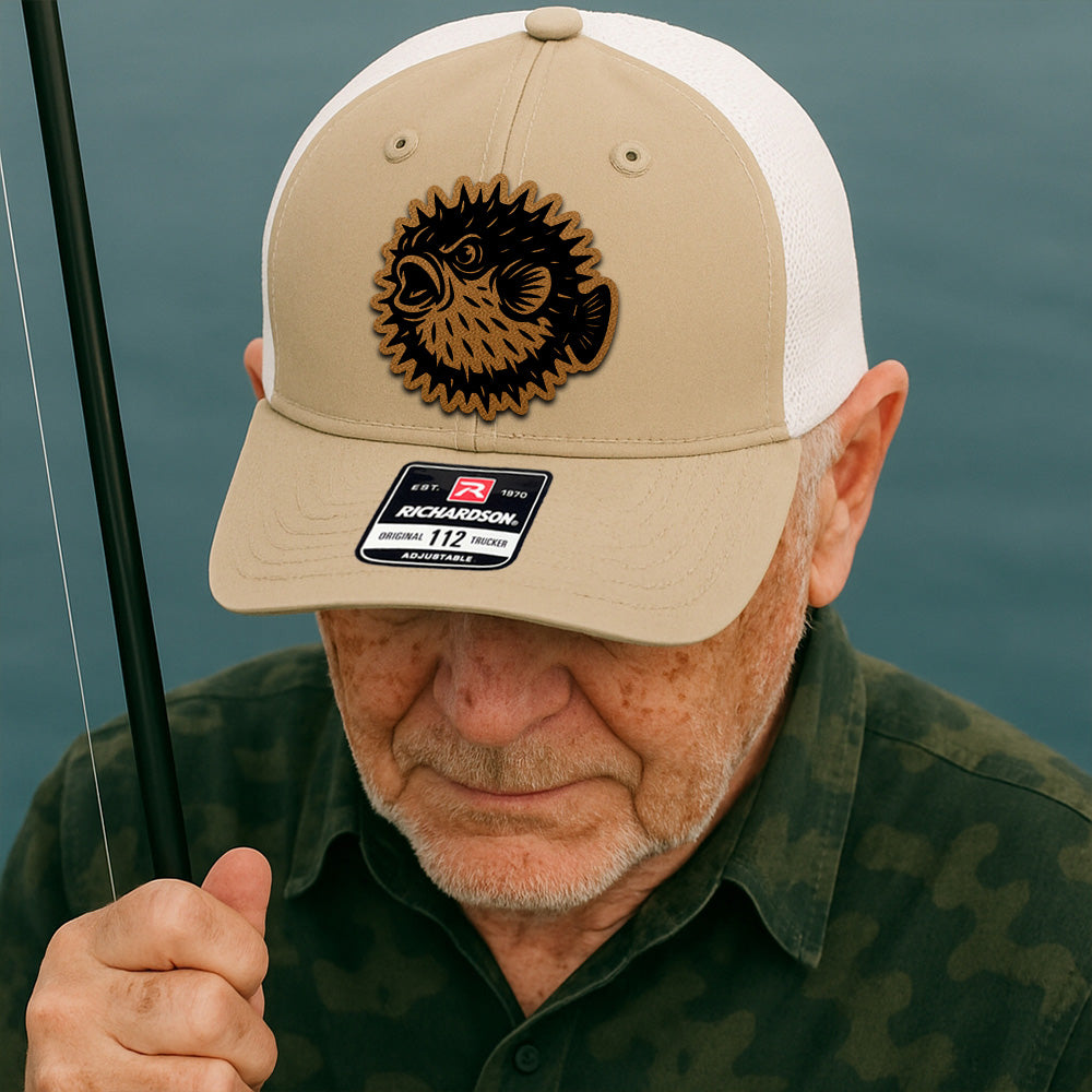 Custom Fishing Hat for Him – Personalized Trucker Cap with Leather Patch Design THUC99MF34