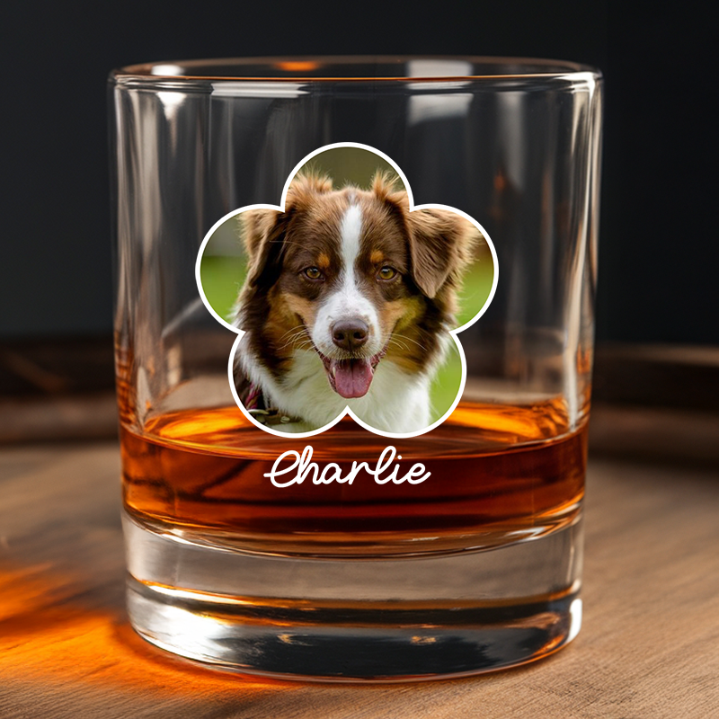 Custom Photo Dog Mom With Flowers Whiskey Glass, Personalized Gifts for Pet Loss, Gift For Pet Lover, Funny Glass TNG204
