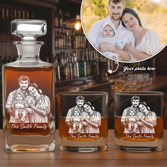 Custom Photo Family Whiskey Decanter Set,  Personalized Father's Day Gift THUC99