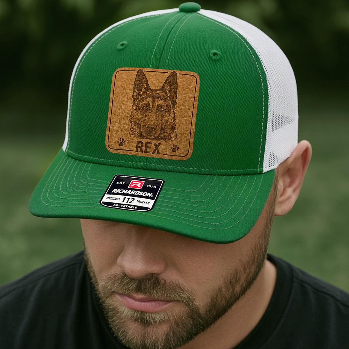 Custom Pet Photo Trucker Hat – Personalized Leather Patch Hat – Dog Owner Gift – Custom Pet Hat NGOC99A9