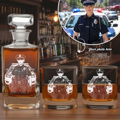 Personalized Photo Police Officer Whiskey Decanter Set with Name, Gift For Dad, Retirement Gift THUC99