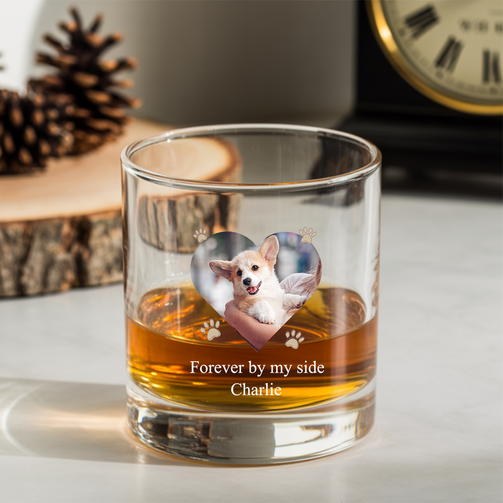 Custom Dog Photo Forever By My Side Whiskey Glass And Decanter Set | Personalized Dog Photo | Pet Lover Gift