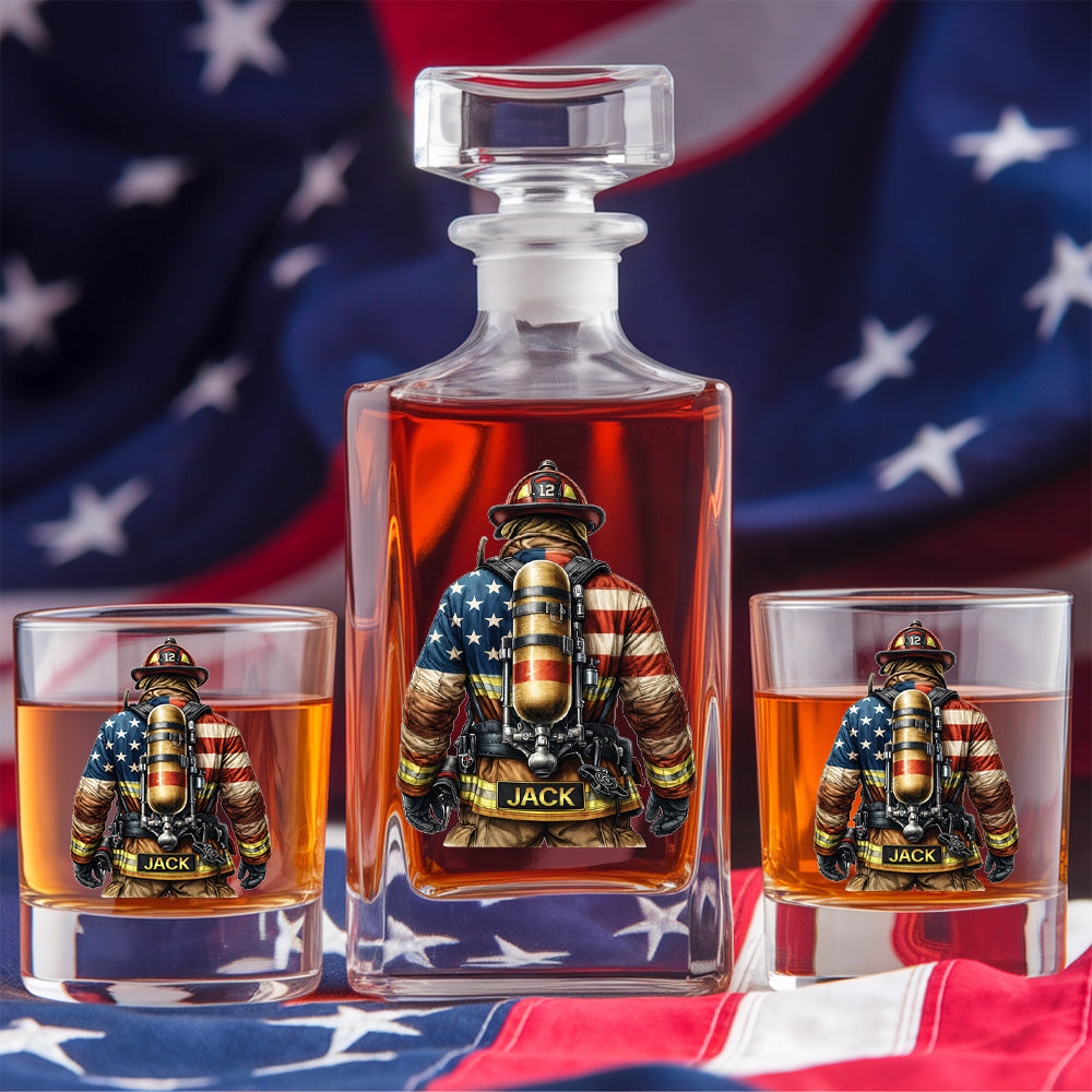 Firefighter Personalized Whiskey Decanter Set, Custom Name Glass Gift