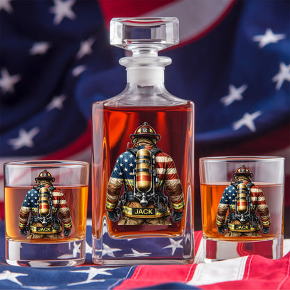 Firefighter Personalized Whiskey Decanter Set, Custom Name Glass Gift