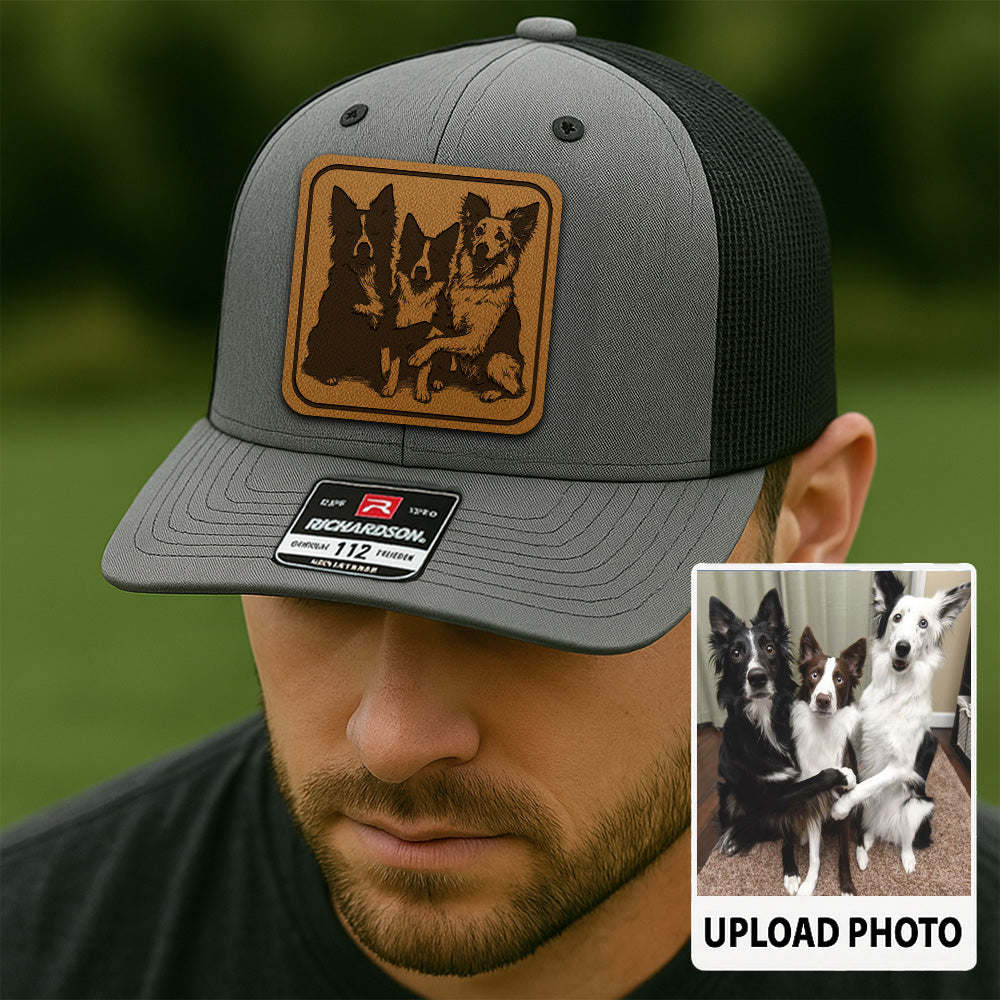 Custom Dog Photo Trucker Hat | Personalized Pet Patch Leather Patch Hat | Dog Memorial Gifts TNGANSP011