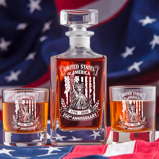 Personalized USA 250th Anniversary Whiskey Decanter Set 1776–2026 THUC99