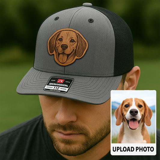 Custom Pet Photo Trucker Hat – Personalized Leather Patch Hat – Dog Gift – Custom Pet Face Hat NGOC99A7
