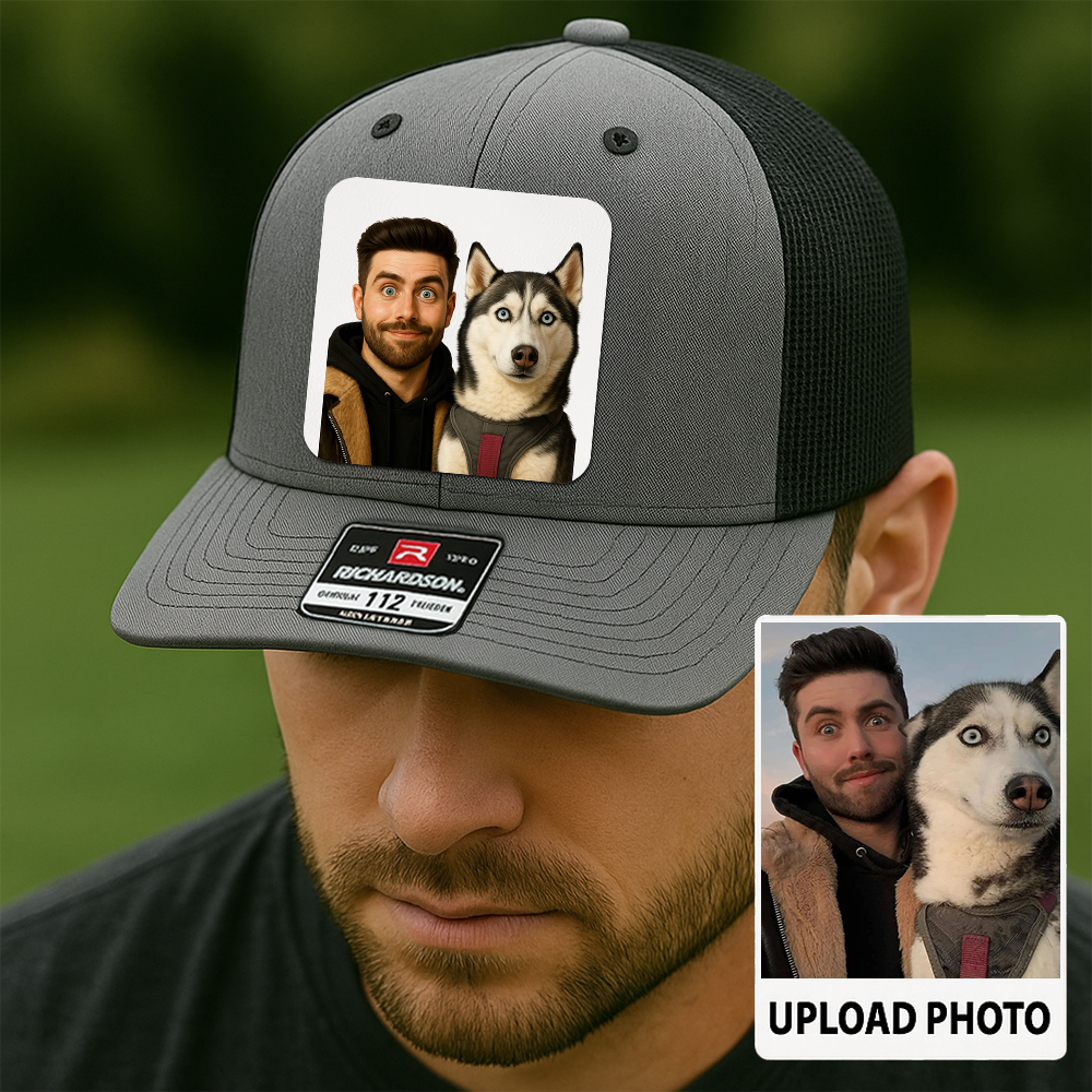 Custom Dog Lover Trucker Hat – Personalized Cap with Pet Photo on Leather Patch – Gift for Pet Owners TH9916