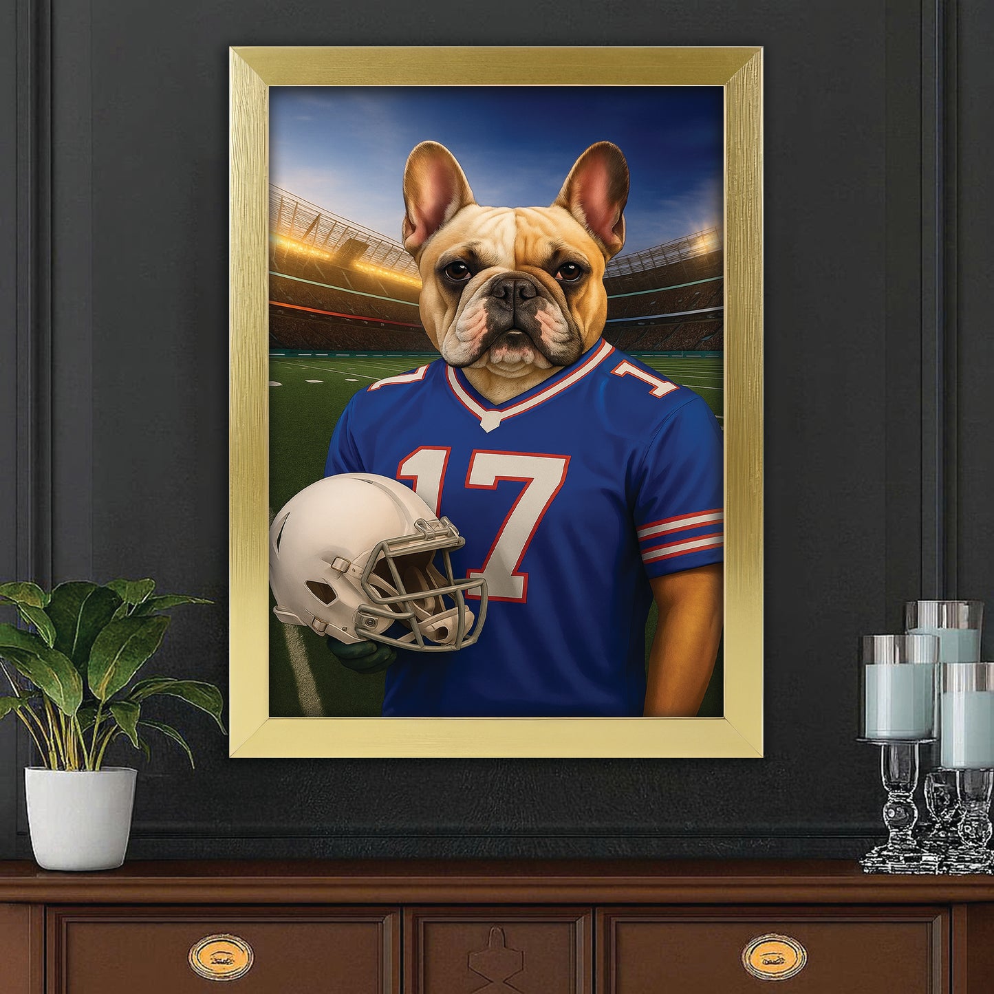 Custom Dog Photo Football Style Canvas Framed Wall Art _ Gift For Dog Lovers