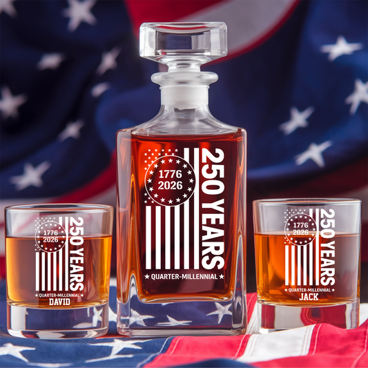 Personalized USA 250th Anniversary Whiskey Decanter Set 1776–2026 THUC99