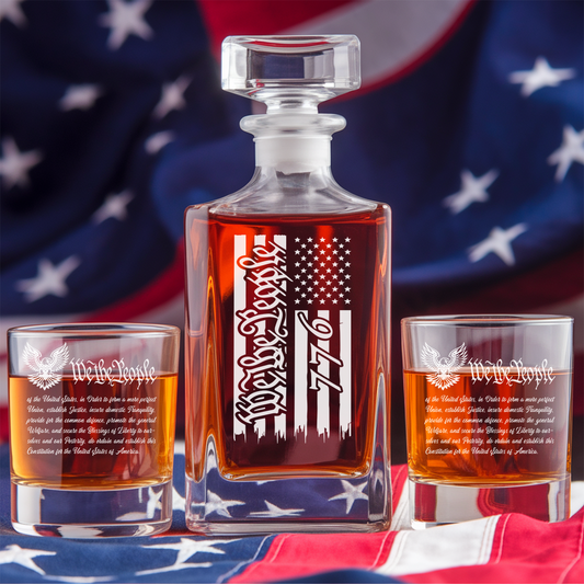 We The People America 250 Years Engraved Whiskey Decanter Set, Patriotic USA Bourbon Gift THUC99
