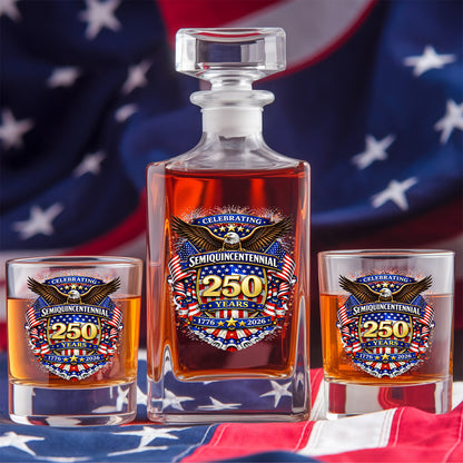 250 Years Whiskey Decanter Set 1776-2026 Patriotic American Gift for Independence Day THUC99
