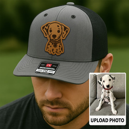Custom Pet Photo Trucker Hat – Personalized Pet Patch Leather Patch Hat – Dog Lovers Gift – Pet Memorial Gifts TNGANSP005