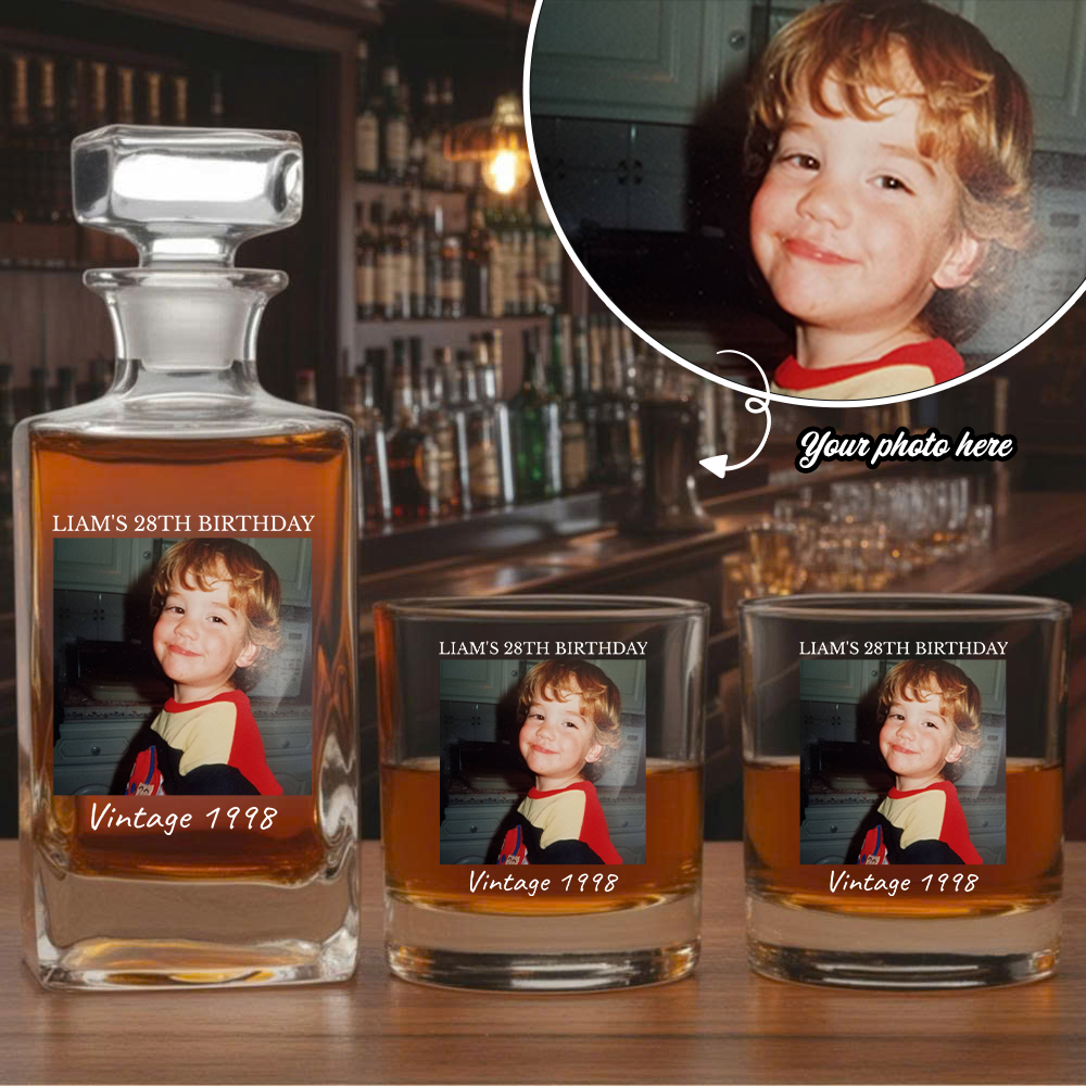 Custom Photo Birthday Whiskey Decanter, Engraved Bourbon Bottle Gift THUC99