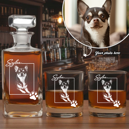 Custom Photo Dog Paw Whiskey Decanter Set with Name, Personalized Dog Lover Gift THUC99