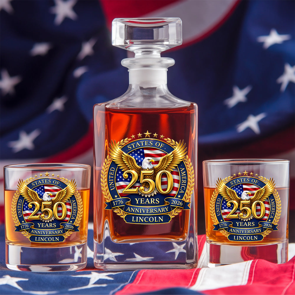 Custom Name 250 Years USA Whiskey Decanter Set, Patriotic Gift THUC99