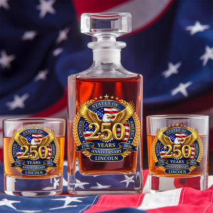 Custom Name 250 Years USA Whiskey Decanter Set, Patriotic Gift THUC99
