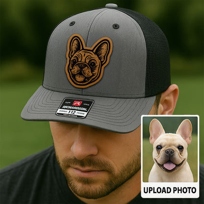 Custom Pet Photo Trucker Hat – Personalized Leather Patch Hat – Dog Portrait Gift – Custom Pet Face Hat P99A8
